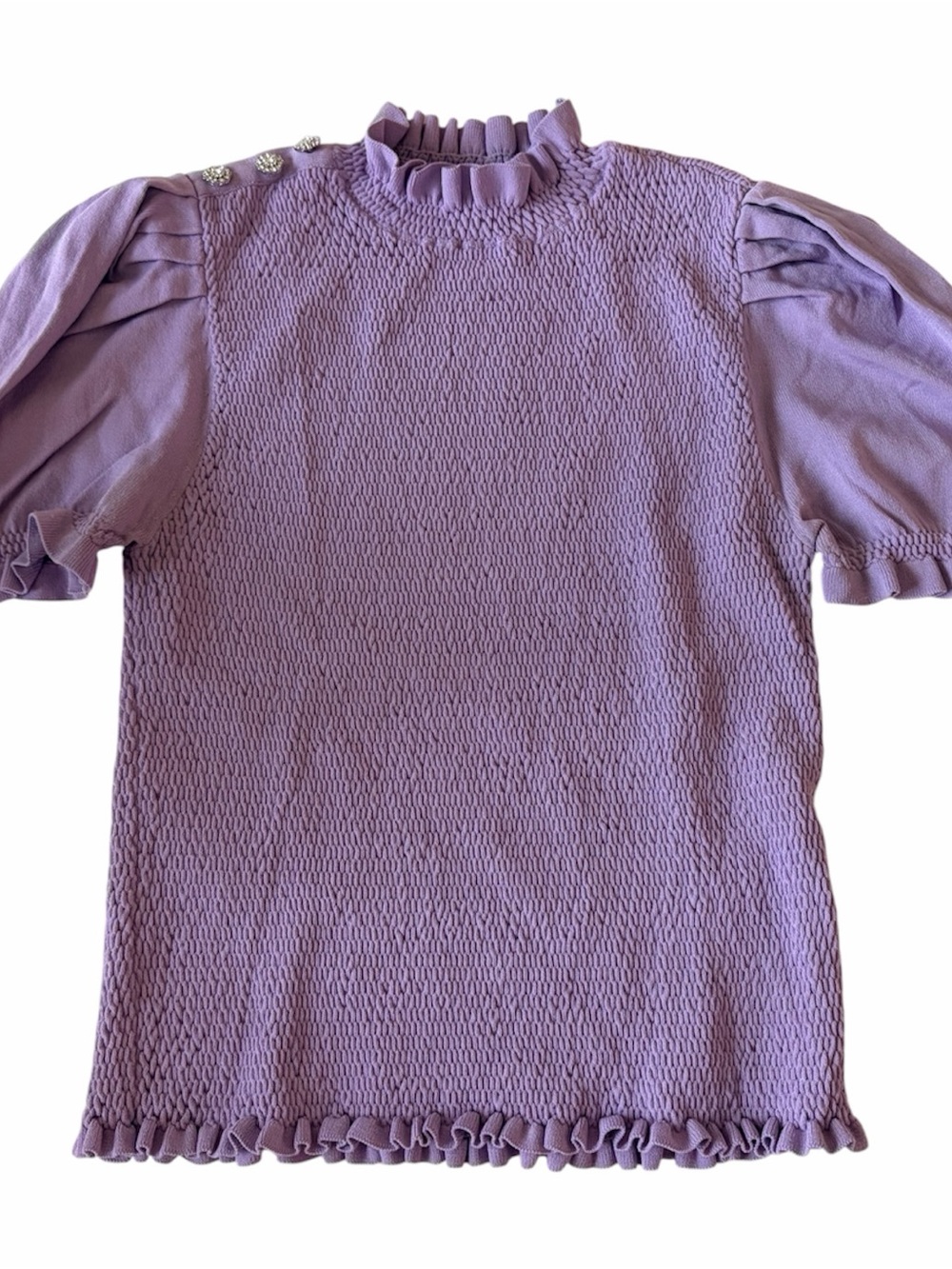 Zara Smocked Ruffle Elastic Fit Short Sleeve Top in Lavender
